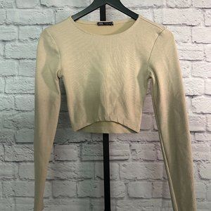 Zara Long Sleeve Ribbed, Cropped T-Shirt